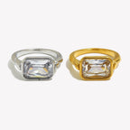 Emerald-Cut Stone Bezel Ring